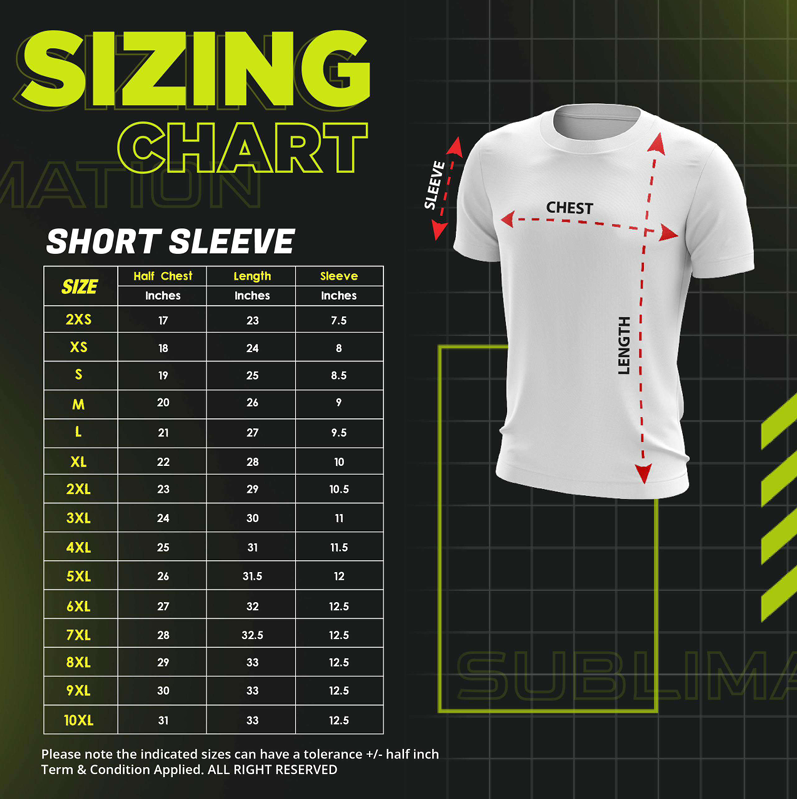 Short Sleeve Sizing Chart